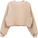 Nightylux-Basic Plain Beige Sweatshirt For Women - Nightylux