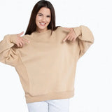 Basic Plain Beige Sweatshirt For Women - Nightylux